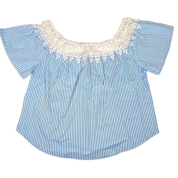 Ambiance Tops - Ambiance light blue and white stripped crop top junior size small